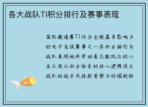 各大战队TI积分排行及赛事表现